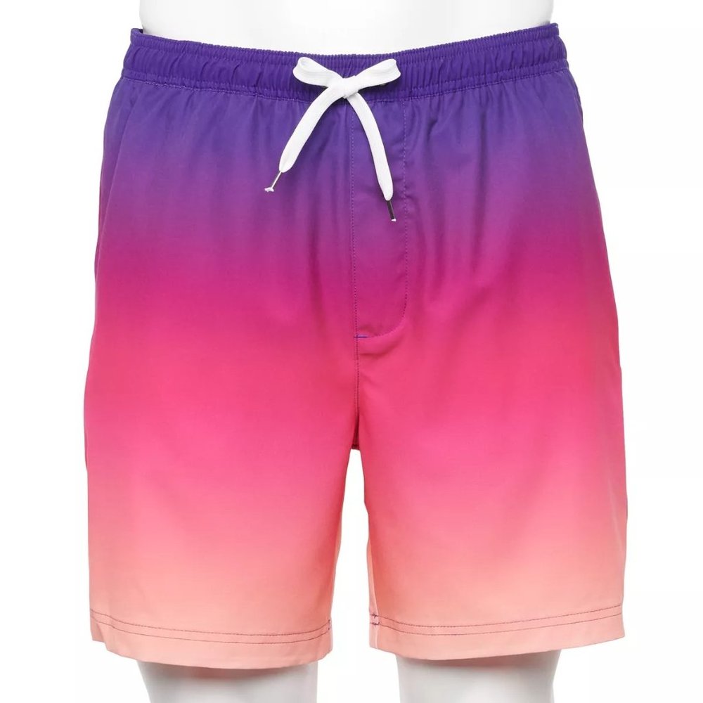 NWT Sonoma Full Elastic-Waistband Swim Trunks, size 4XB in Sunset Gradient